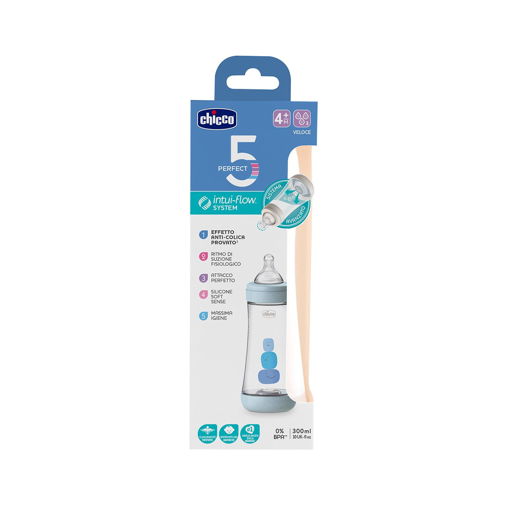 Biberón Perfect5 4m+ Azul Chicco 300 ml