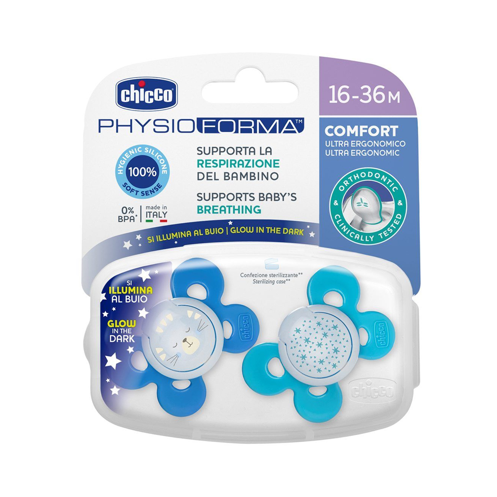 Chupete physio comfort silicona azul 16m+ Chicco 2 uds