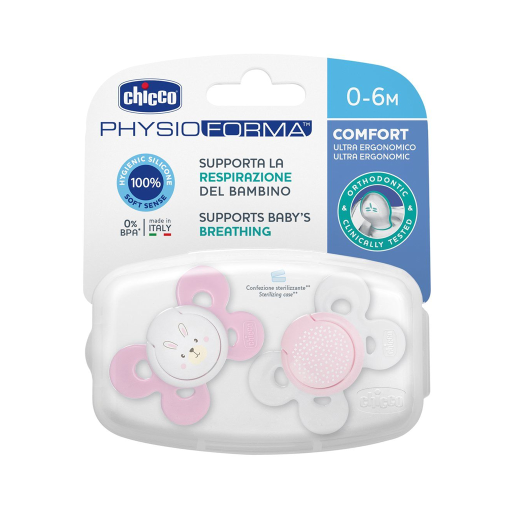 Chupete physio comfort silicona rosa 0-6m Chicco 2 uds