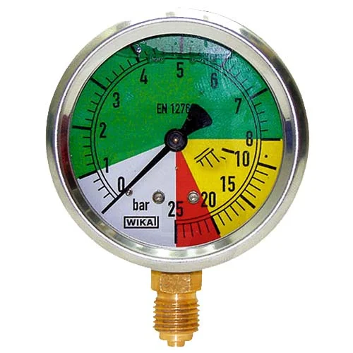 Manómetro WIKA D63 0–8–25 bar con conexión inferior 1/4” BSP